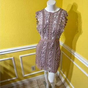 Self-Portrait Lace Mini Dress in Mauve